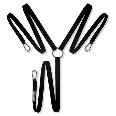 Y shaped twoline with 3 points of clips for pulling tires and sleds on or off the field for football, baseball, soccer, rugby, track and more.